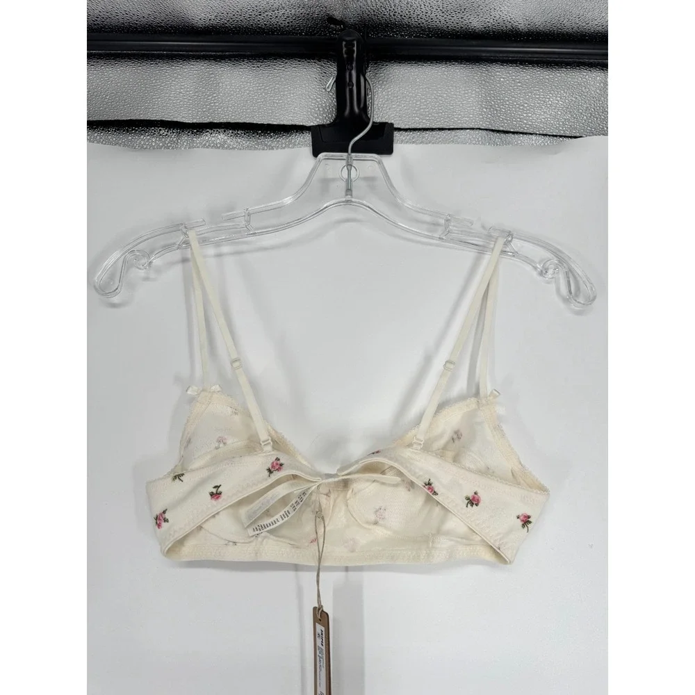 SKIMS Pointelle Bralette Bra Medium Marble Pink Rosebud Print AOP G Floral Rose